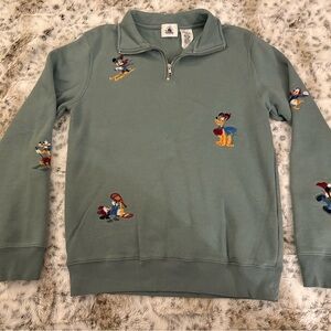 Disney Parks Winter Mickey & Friends Embroidered Half-Zip Sweater - Sage Green